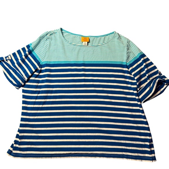 Ruby Rd. Woman Striped T-Shirt Roll Tab Sleeve Casual Top Blue White 3X - Picture 1 of 10